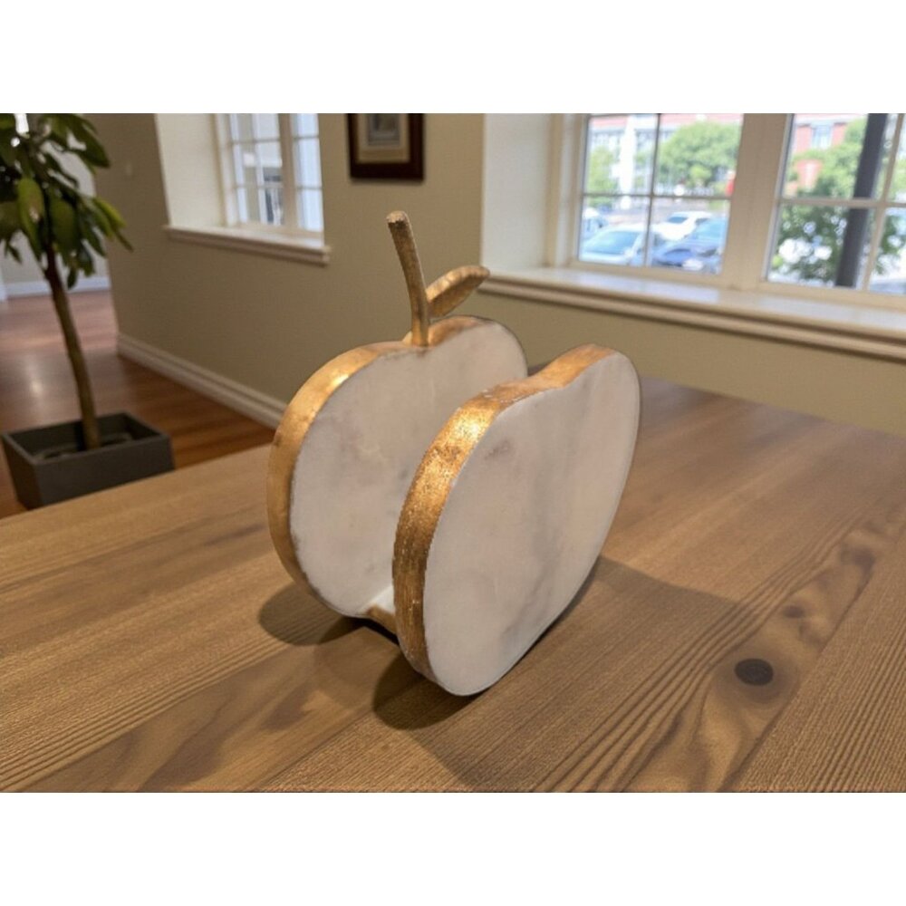 New MCM White Marble & Gold Linning Apply Heavy Dinning Table Napkin Holder